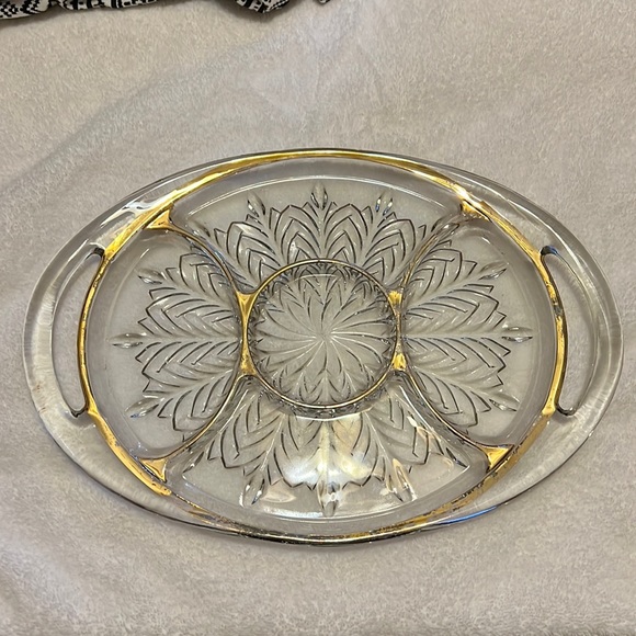 Jeanette Other - Jeanette Gold Trim Glass Serving Plate w/ Handles